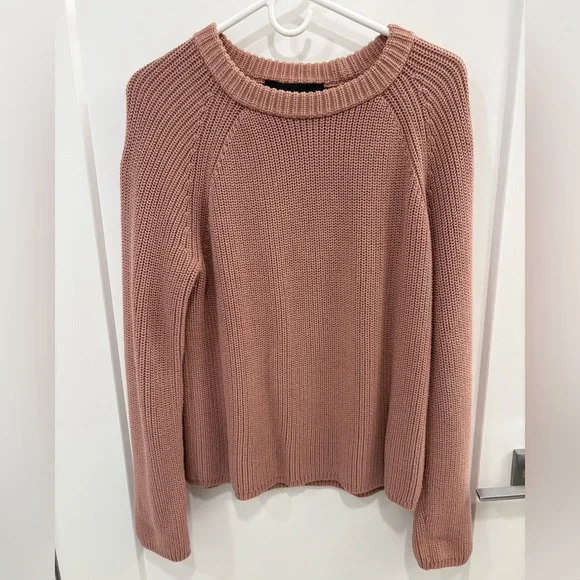 Jenni Kayne Dusty Rose Fisherman Knit Cotton Crew Neck Sweater Tag Size Large - Picture 1 of 14